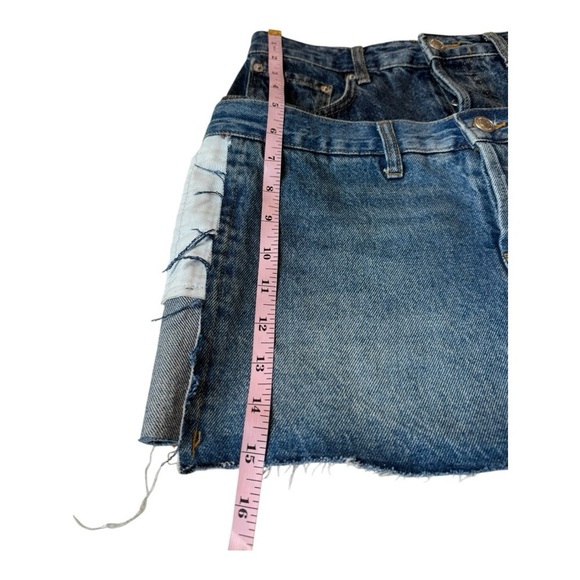 ZARA ZW Denim Mini Skirt Double Waisted Upcycled Ultra Mini Size Small - Picture 15 of 16